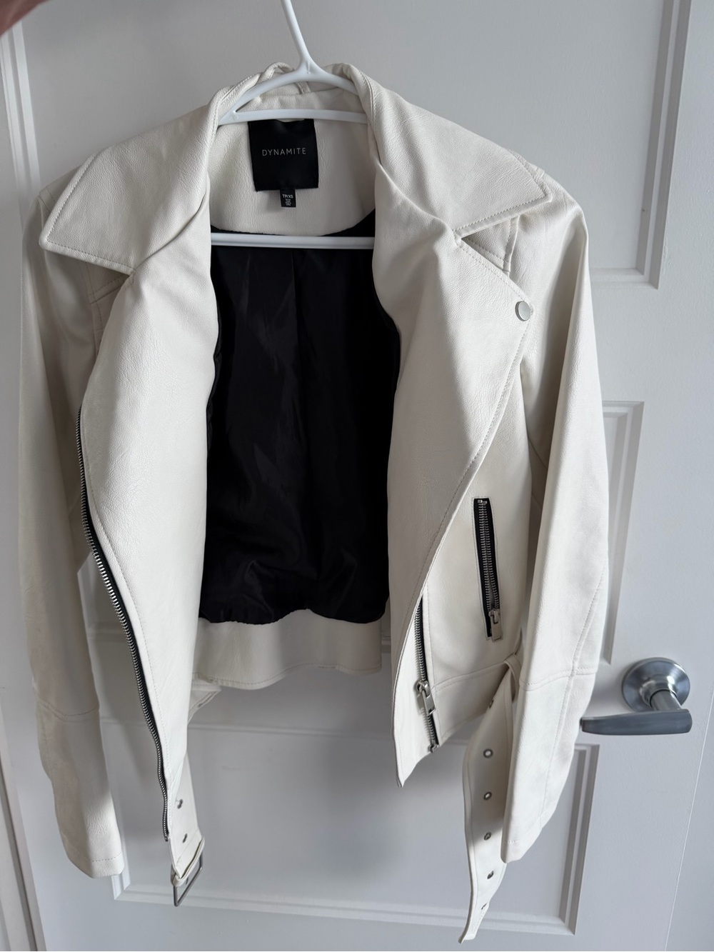 Dynamite Off-White Faux Leather Moto Jacket